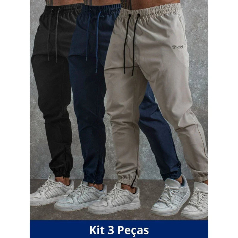 Kit com 3 Calças Jogger Tactel Void com Elastano